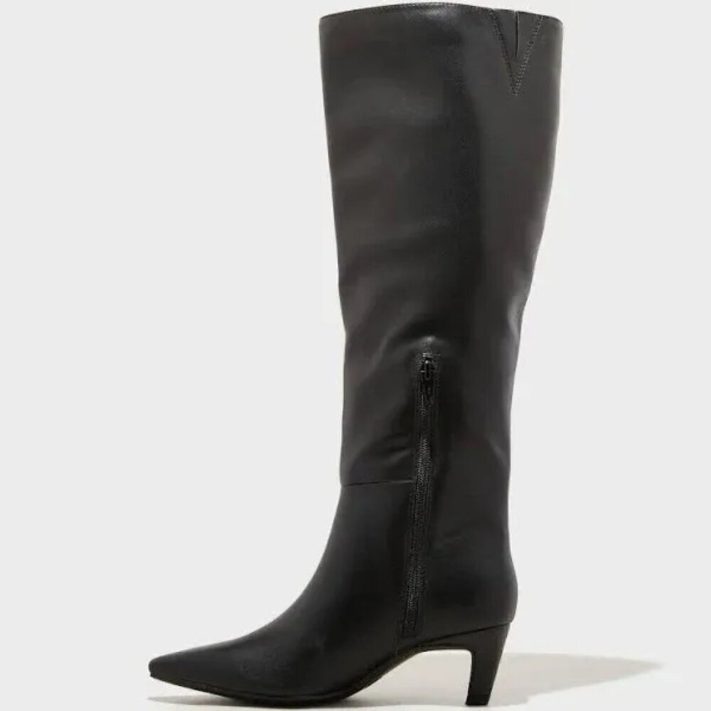 Universal Thread Womens Kendra Wide Calf Kitten Heel Tall Boots Black 6-WC